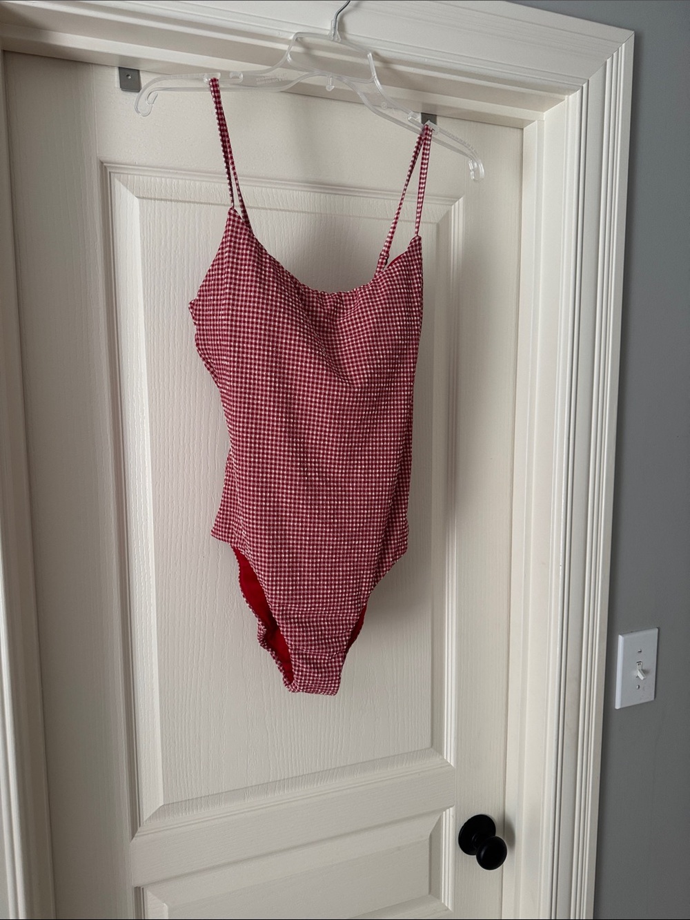 Red Gingham Women’s One-Piece Swimsuit - Classic Check Print